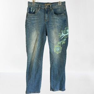 VTG Z. Cavaricci Womens 10 Denim Blue Jeans Beaded Floral Design on Leg Pocket